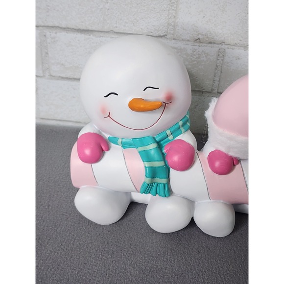 Snowmen With Pink Candy Cane Figure Snowman Resin Christmas Decor 14.5" NEW - Picture 3 of 10